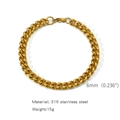 6mm wide golden Cuban link bracelet in 316L stainless steel for men and women - 6mm / 18cm / Gold