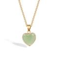 Minimalist gold chain necklace with a smooth green heart crystal pendant on white background - Green Smooth Gemstone Style (FN2281)