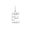 Macro shot of silver letter E pendant featuring delicate white pearl inlay details - Silver-E