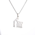 Collana in acciaio inossidabile argento con ciondolo silhouette madre e quattro figli - Madre e 4 bambini con cuore (CS00238)