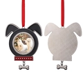 Dog-shaped black metal Christmas photo frame ornament with red ribbon and bone charm - Dog Head Ornament