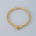 Minimalist gold finish O-chain bracelet featuring a classic T-bar and ring toggle closure - Toggle Clasp (5.4mm Flat Cut) - Steel Color / Bracelet 20cm
