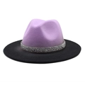 Elegant two-tone lavender and black wool felt fedora hat with sparkling rhinestone band - Lavender + Black