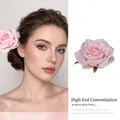 Elegant pink silk rose hair clip with green leaves for women and girls hair styling - Pink Rose