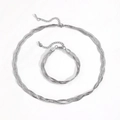 Close-up of silver braided necklace and bracelet set with lobster clasp detail - I809-i808-3-strand Dot Blade Braided Steel Set
