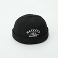 Detailed close-up of weekend 1983 embroidery on black cotton docker cap for kids - 52cm (2-5 Years) / Black