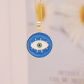 18K gold plated necklace featuring a blue enamel Evil Eye pendant in a floral setting - Dark Blue (1#)