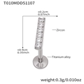 Titanium alloy labret stud with zircon inlay and product dimension specifications - Steel Color Lip Stud (T010)
