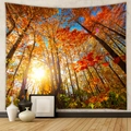 Detail of high-definition autumn forest tapestry with vibrant maple leaf print for wall decor - Brushed Fabric / 73X95CM / GT330086 (深秋暖阳)