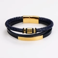 Close-up of double-layer navy braided leather bracelet with golden magnetic clasp - Dark Blue Double-Layer Gold-Plated Accessories (Style 9)