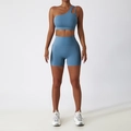 Ensemble de yoga bleu poudré pour femme avec brassière asymétrique et short taille haute - 10/M / Short à Une Épaule Bleu Gris Clair