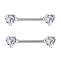 Silver-tone heart-shaped zircon nipple rings in a minimalist 2-piece set design - One Pair / Silver Clear Zirconia