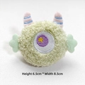 Grünes Plüsch-Monster-Dekor mit blauen Hörnern und Sternauge, Größe 6,5x8,5 cm - Original (Hinten offen) / Bohnengrün