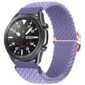 Detail of adjustable purple nylon braided strap on black Samsung Galaxy Watch 7 - British Lavender