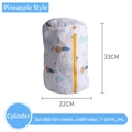 Cylindrical pineapple print laundry bag with yellow zipper for delicates, 33x22cm - Pineapple Cylinder (22*33cm)