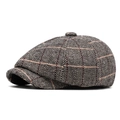 Gorra clásica newsboy con diseño de espiga en tela escocesa topo con ocho paneles - Ajustable / Gris (Gris-Marrón Espiga)