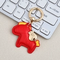 Red horse leather keychain with golden lucky bag charm and secure circular clasp - Mini / Red