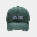 Detail of New York embroidery on washed cotton fabric of this vintage baseball cap - Adjustable / Green