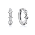 Silver geometric rhombus hoop earrings with zircon pavé in a professional dual view - Silver Rhombus Geometric