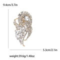 Golden feather vintage brooch with clear crystals and 9.4cm x 5.3cm size details - Gold Base White