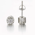 Silver-plated round halo stud earrings with clear zircon stones and screw-back posts - Screw Back Style / Silver