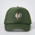 Casquette trucker vert armée avec graphique de coq et bouteille de bière - Vert Armée