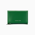 Short fold emerald green faux leather wallet with classic star print and metal zipper - Green