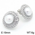 Polished silver stainless steel bead halo stud earrings with 19mm white pearl inlays - 19mm / Type J Steel Color