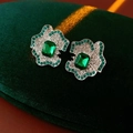 Silver needle earrings with green zircon flower drop and vintage palace style finish - Flower Shaped Green Gem Full Rhinestone Style (45#)