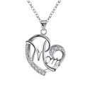 Collana cuore d'argento con incisione Mom e pietre di zirconia scintillanti da donna - Oro Bianco
