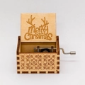 Hand-cranked wooden music box with Merry Christmas deer engraving and metallic gears - Christmas 27/Wood Color/Merry Christmas Antler Engraving