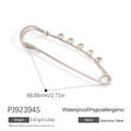 Polished silver stainless steel safety pin brooch with decorative coils in 68.85mm size - Silver 5-Hole Large Safety Pin (PJ92394S)