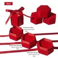 Red hexagonal velvet jewelry box set for rings and pendants with ribbon decor - Pendant Box / Red