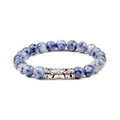 Blue and white stone beaded bracelet with an embossed silver metal flower bead - White Dot Blue-Star