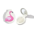 Draagbare witte opvouwbare haarborstel met spiegel en roze 3D cartoon flamingo decor - Wit Ovaal + Flamingo