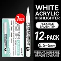 White acrylic paint markers set with 12 pieces and versatile 0.5-5mm flexible brush tips - White Soft Tip 12 Pack