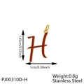 Detailed size chart showing a gold and red enamel letter H pendant in stainless steel - Letter H-Red