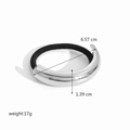 Silver curved stainless steel hair cuff with black elastic hair tie and measurements - Silver C-Shape