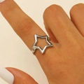 Silver hollow star open ring for women in minimalist stainless steel geometric style - Steel Pentagram (12196)