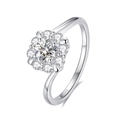 Elegante anello in argento sterling S925 a forma di fiore con moissanite rotonda brillante - Aperto Regolabile / Stile Moissanite