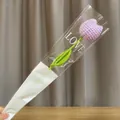 Hand-knitted purple tulip flower in elegant white frosted gift wrap with LOVE text - Light Purple Tulip
