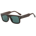 Retro thick dark brown rectangle sunglasses with green lenses and silver diamond rivets - Coffee Frame Green Lenses