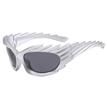 Y2K punk style silver wing frame sunglasses with dark grey lenses for outdoor sports - Silver Frame Black Grey Lens