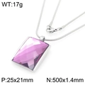 18K gold-plated snake chain necklace with a purple rectangular faceted glass pendant - Steel 25*21mm Purple (KN292798-GC)