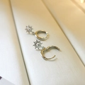 Unisex S925 sterling silver hoop earrings with sunburst zircon pendant on fabric - 925 Silver / White Gold