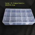 Large 15-grid transparent plastic storage box with secure buckles, size 28x27x5.6cm - Removable Large 15-Compartment 27.6x16.5x5.6cm