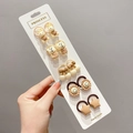 Brown set of 10 elastic hair ties for kids with cute resin bear and flower charms - Cherry Bear 10Pcs Set