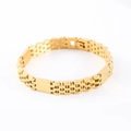 Pulsera de eslabones hip hop dorada con estilo clásico de cinco eslabones y cierre plegable - Dorado