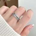 925 silver adjustable ring set with Heureusement engraving and rainbow colorful gemstones - Silver Multi-color Zircon (JZ0738)