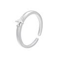 Detail of silver-plated open ring featuring a 3D airplane design on a polished band - White Gold Airplane